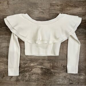 Endless Rose White Off the‎ Shoulder Ruffle Crop Top